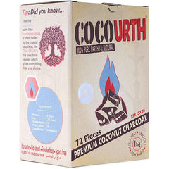CocoUrth Natural Premium Coconut Charcoal Cube 72 Piece 1 Kilo Hookah Shisha (25x25x25mm)