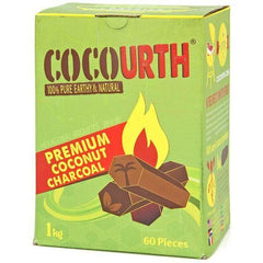 CocoUrth Organic Coconut Hookah Charcoal - 60 pieces - Hexagonal Briquets (20mmx50)