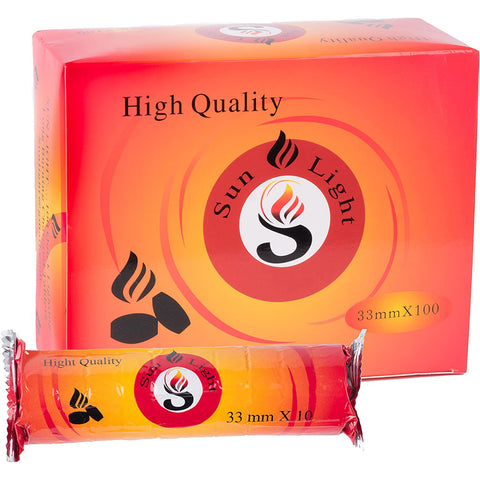 Sunlight Quick light Hookah Charcoal 100 Coals Per Box 33mm Reverse Hookah